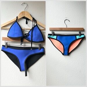 TRIANGL Neoprene Navy Blue Black Bikini Set & Extra Mint Blue Colorblock Bottom